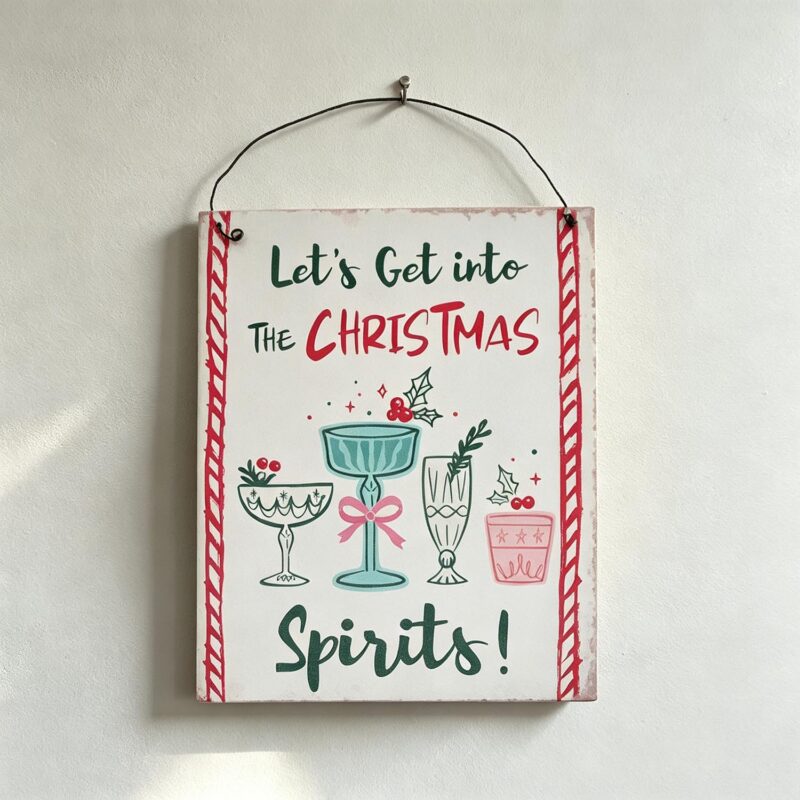 Square Christmas Cocktail Metal Hanging Plaque - Christma...