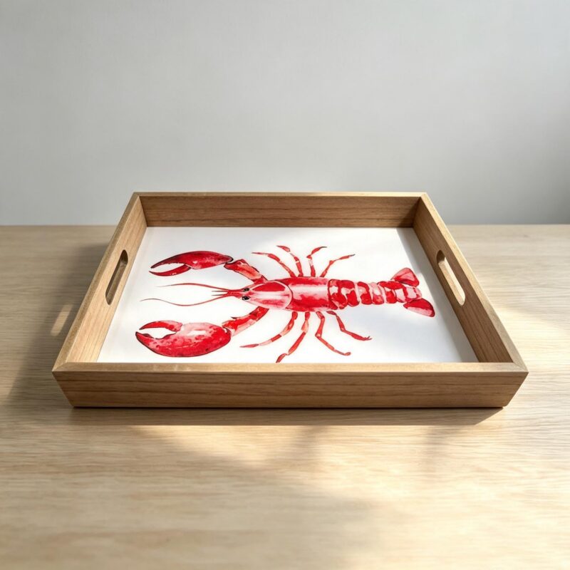 Red Lobster Water‑Color Wooden Serving Tray - Coastal (...