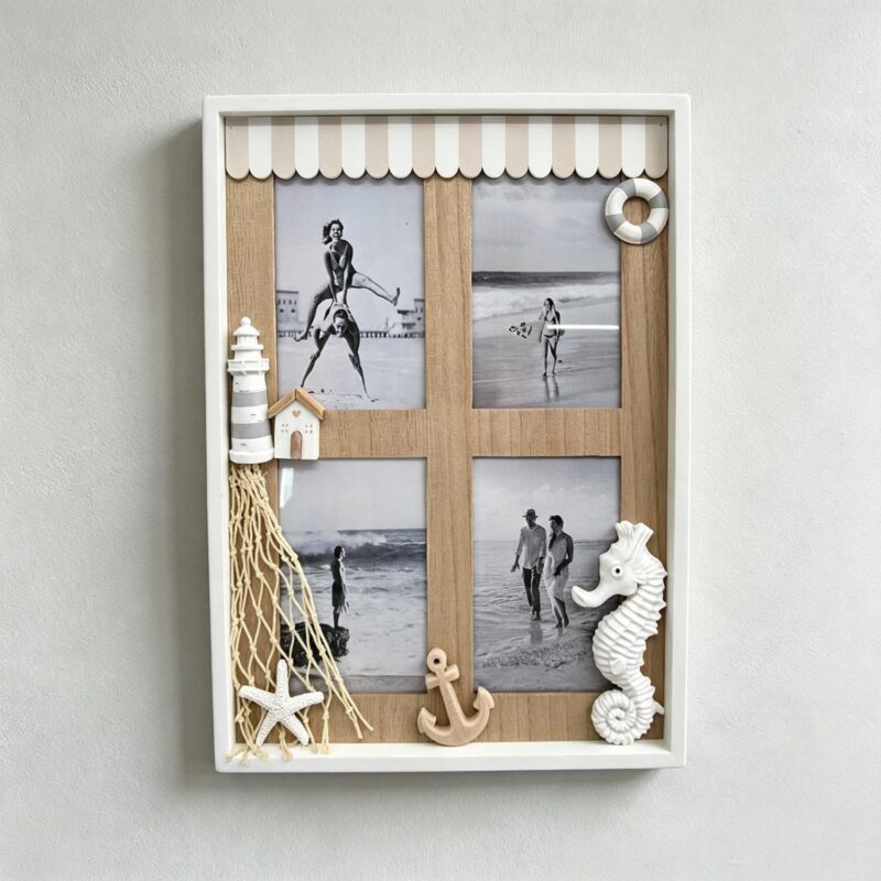 Cross‑Shaped Nautical Wooden Wall Sign - Coastal (Summe...