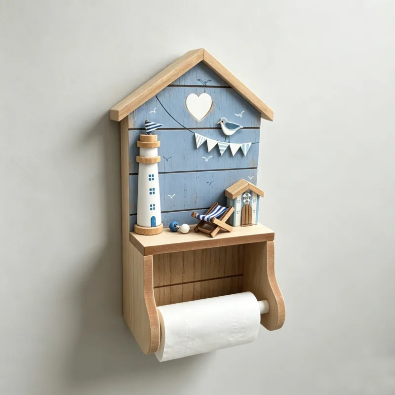 Wooden Wall‑Mounted Paper Towel Holder - Coastal (Summe...