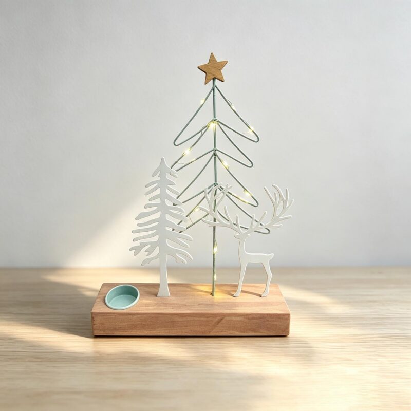 Light-Up Metal Tree & Deer Candle Holder - Christmas...