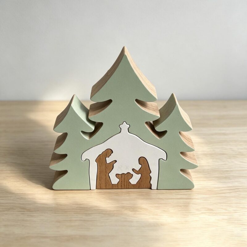 Puzzle‑Style Wooden Nativity Tree Decor - Spiritual & Religious - lr.zacpzw.com
