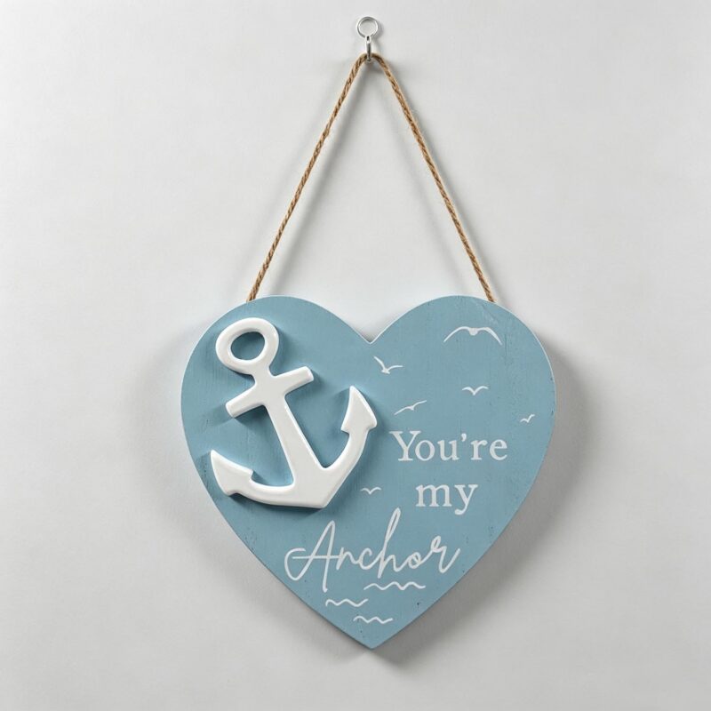 Nautical Heart‑Shaped Wooden Hanging Sign - Coastal (Su...