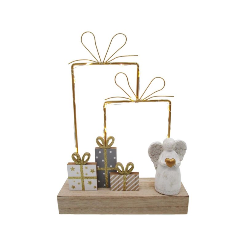 Double Golden Gift-Frame Angel Light-Up Ornament - Christ...