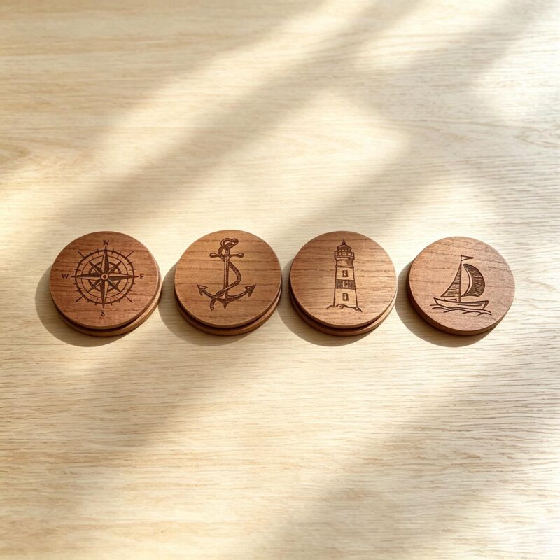 Set of 4 Nautical Wooden Coasters - Coastal (Summer) - l...