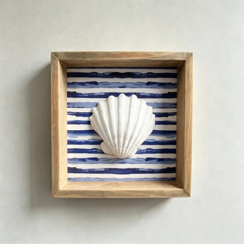 Wave-Trimmed White Frame with Shell - Coastal (Summer) -...